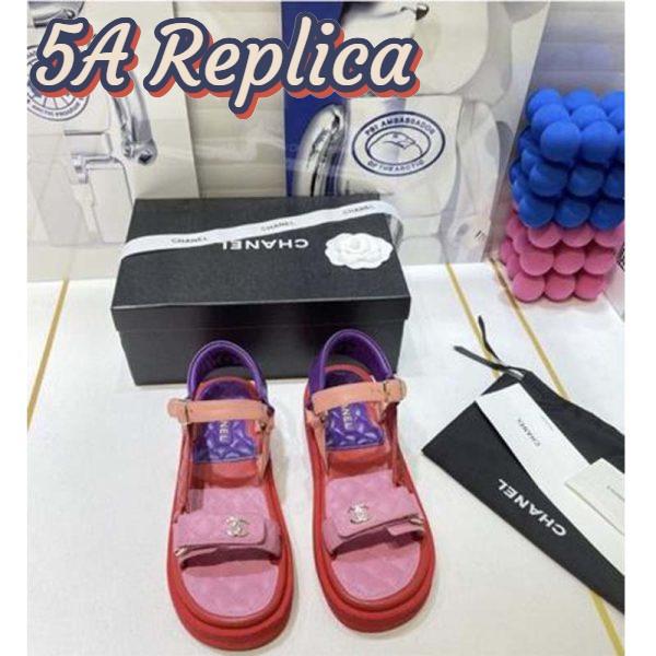 Replica Chanel Women Open Toe Sandal in Calfskin Leather Purple Pink 5