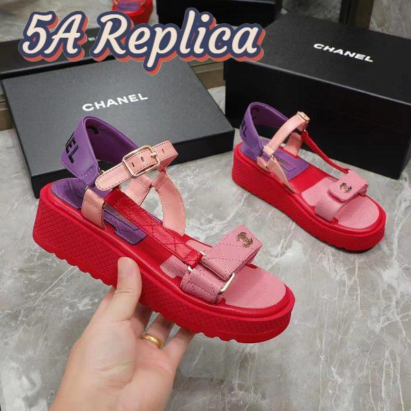 Replica Chanel Women Open Toe Sandal in Calfskin Leather Purple Pink 6