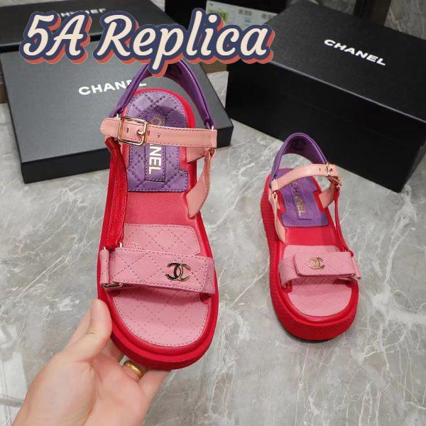 Replica Chanel Women Open Toe Sandal in Calfskin Leather Purple Pink 7