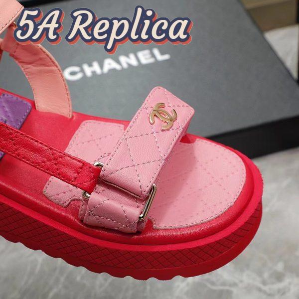 Replica Chanel Women Open Toe Sandal in Calfskin Leather Purple Pink 9