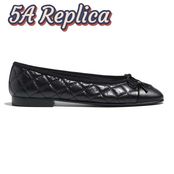 Replica Chanel Women Ballerinas Aged Calfskin Black 1 cm Heel