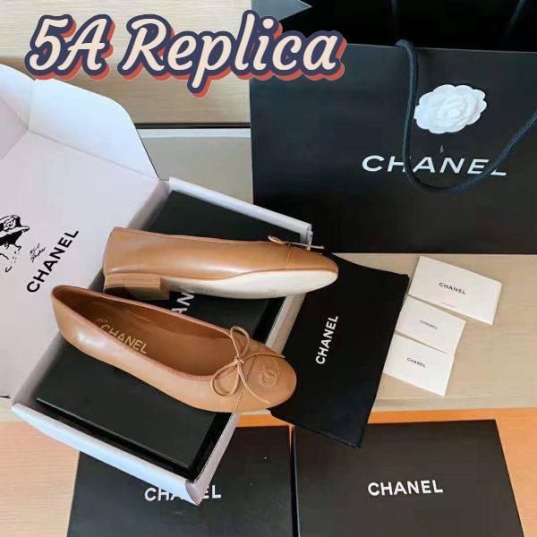 Replica Chanel Women Ballerinas Calfskin Brown 1 cm Heel 5