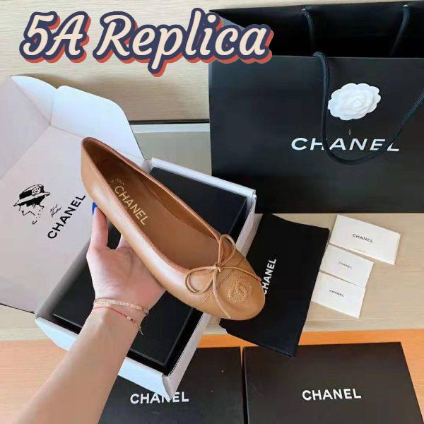 Replica Chanel Women Ballerinas Calfskin Brown 1 cm Heel 8