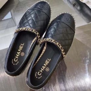 Replica Chanel Women CC Loafer Tweed Calfskin Black Leather Gold Tone Metal
