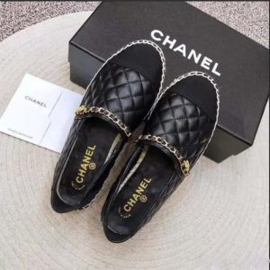 Replica Chanel Women CC Tweed Calfskin Loafer Black Leather Gold Tone Metal 2