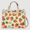 Replica Gucci GG Women Gucci Zumi Strawberry Print Medium Top Handle Bag in Gucci Strawberry Print Ivory Leather