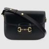 Replica Gucci GG Women Horsebit 1955 Shoulder Bag Black Textured Leather