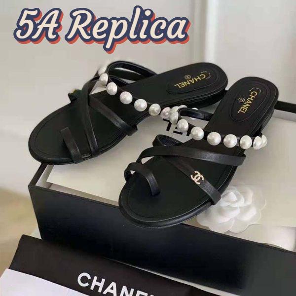 Replica Chanel Women Mules Kid Suede Pearls & Strass Black 1.5 cm Heel 4