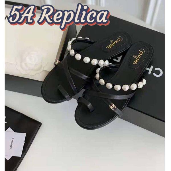 Replica Chanel Women Mules Kid Suede Pearls & Strass Black 1.5 cm Heel 5