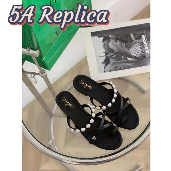 Replica Chanel Women Mules Kid Suede Pearls & Strass Black 1.5 cm Heel 8