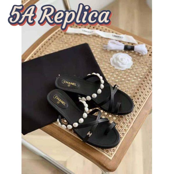 Replica Chanel Women Mules Kid Suede Pearls & Strass Black 1.5 cm Heel 10