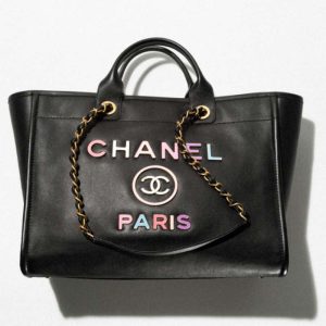 Replica Chanel Women CC Large Shopping Bag Calfskin Aged Gold-Tone Metal Black