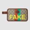 Replica Gucci Unisex ‘Fake/Not’ Print Cosmetic Case GG Supreme Canvas