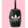 Replica Gucci Unisex Adidas x Gucci Mini Top Handle Bag Black Leather GG Trefoil Print