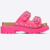Replica Dior Women Shoes CD Diorquake Strap Sandal Bright Pink Calfskin Wooden Insole