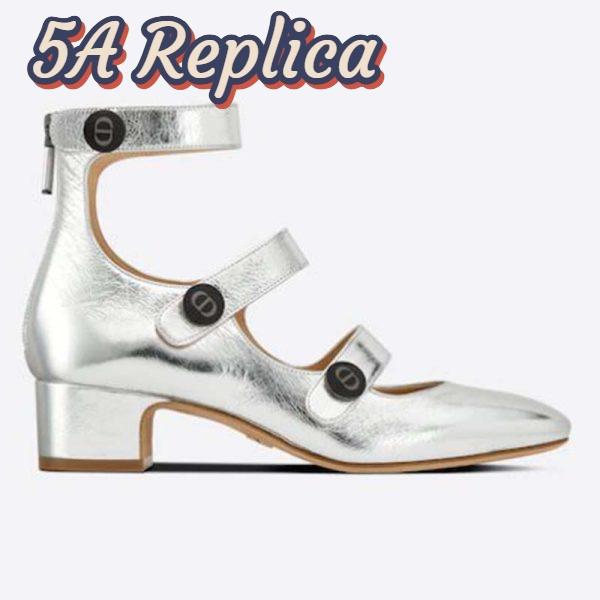 Replica Dior Women Shoes D-Doll Pump Silver-Tone Shiny Laminated Calfskin