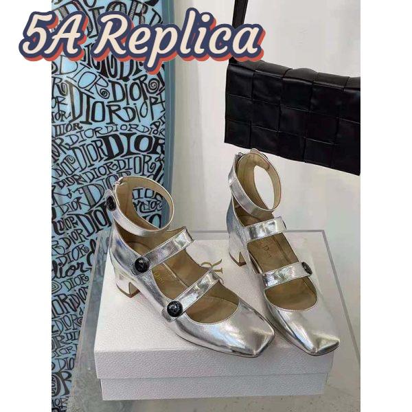 Replica Dior Women Shoes D-Doll Pump Silver-Tone Shiny Laminated Calfskin 4