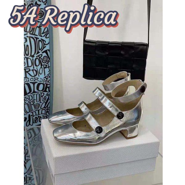 Replica Dior Women Shoes D-Doll Pump Silver-Tone Shiny Laminated Calfskin 5