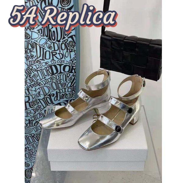 Replica Dior Women Shoes D-Doll Pump Silver-Tone Shiny Laminated Calfskin 6
