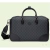 Replica Gucci Unisex Duffle Bag Interlocking G Black GG Supreme Canvas Leather
