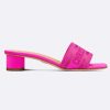 Replica Dior Women Shoes Dway Heeled Slide Rani Pink Embroidered Satin Cotton