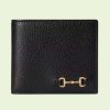 Replica Gucci Unisex GG Bi-Fold Wallet Horsebit Black Leather Moiré Lining