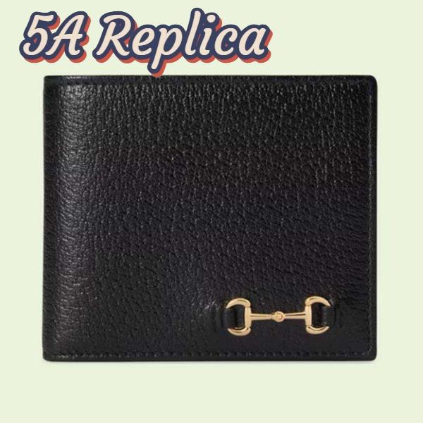 Replica Gucci Unisex GG Bi-Fold Wallet Horsebit Black Leather Moiré Lining 2