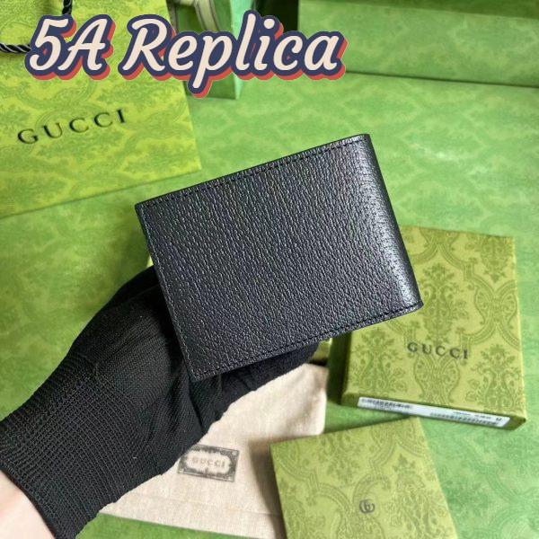 Replica Gucci Unisex GG Bi-Fold Wallet Horsebit Black Leather Moiré Lining 4