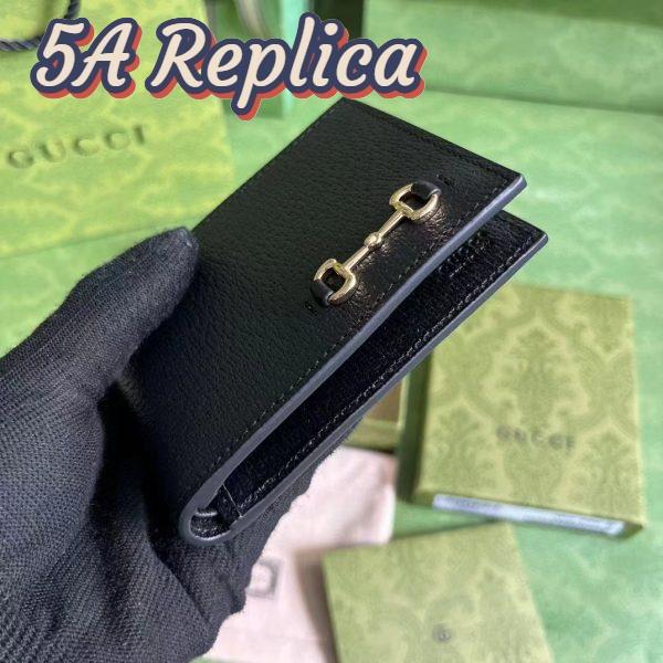 Replica Gucci Unisex GG Bi-Fold Wallet Horsebit Black Leather Moiré Lining 5