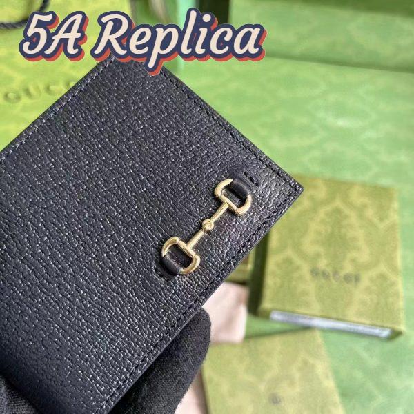 Replica Gucci Unisex GG Bi-Fold Wallet Horsebit Black Leather Moiré Lining 6