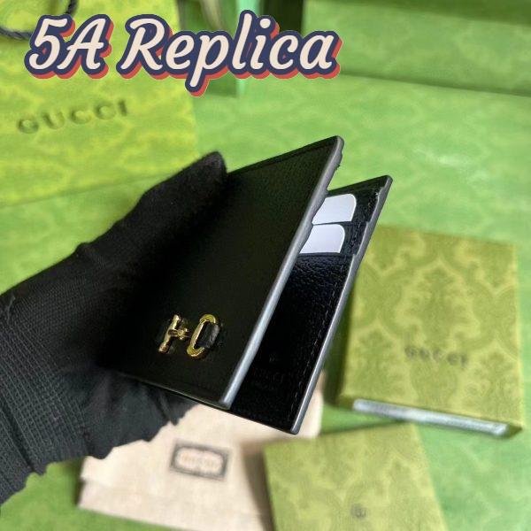 Replica Gucci Unisex GG Bi-Fold Wallet Horsebit Black Leather Moiré Lining 8