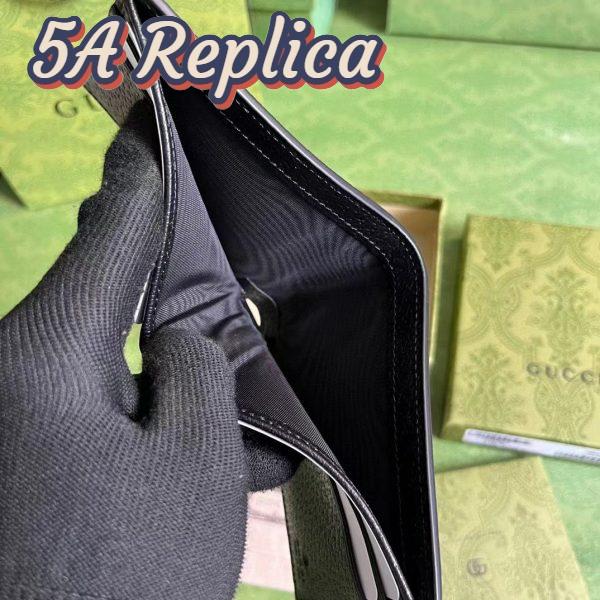 Replica Gucci Unisex GG Bi-Fold Wallet Horsebit Black Leather Moiré Lining 9