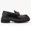 Replica Fendi Women FF Fendigraphy Black Leather Loafers 5 Cm Heel