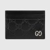 Replica Gucci Unisex GG Gucci Signature Card Case Black Leather Metal Four Card Slots