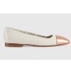 Replica Gucci GG Women Ballet Flat with Interlocking G White Leather with Rose Gold Metallic Tip