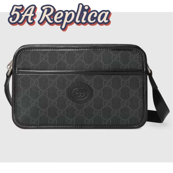 Replica Gucci Unisex GG Mini Bag Interlocking G Black GG Supreme Canvas Leather 2
