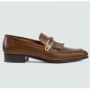 Replica Gucci Men’s GG Loafer Mirrored G Brown Leather Fringe Low 3 Cm Heel