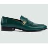 Replica Gucci Men’s GG Loafer Mirrored G Dark Green Leather Fringe Low Heel