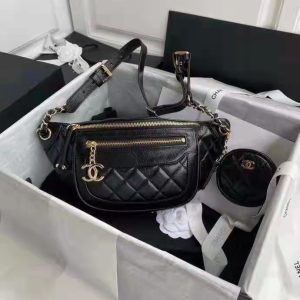 Replica Chanel CC Bumbag Waist Pack Pocket Aged Calfskin Leather-Black
