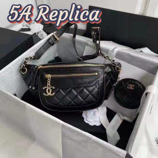 Replica Chanel CC Bumbag Waist Pack Pocket Aged Calfskin Leather-Black