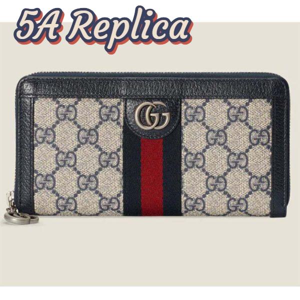 Replica Gucci Unisex GG Ophidia GG Zip Around Wallet Beige Blue GG Supreme Canvas