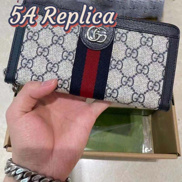 Replica Gucci Unisex GG Ophidia GG Zip Around Wallet Beige Blue GG Supreme Canvas 3