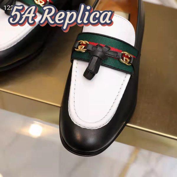 Replica Gucci Unisex GG Loafer Web Interlocking G White Black Leather Green Red Web 10