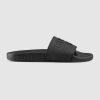 Replica Gucci Unisex Gucci Logo Rubber Slide Sandal-Black