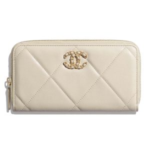 Replica Chanel Women Chanel 19 Long Zipped Wallet Lambskin Leather-Beige Lambskin