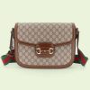 Replica Gucci Unisex Horsebit 1955 Shoulder Bag Beige Ebony GG Supreme Canvas