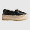Replica Gucci Women Chevron Leather Espadrille with Double G in 5.1 cm Height-Black
