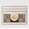 Replica Gucci Unisex Ophidia Card Case Beige Ebony GG Supreme Canvas Double G