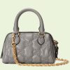 Replica Gucci Women GG Matelassé Leather Top Handle Bag Dusty Grey Double G