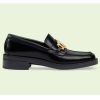 Replica Gucci Women GG Loafer Interlocking G Shiny Black Leather Low 2.5 Cm Heel